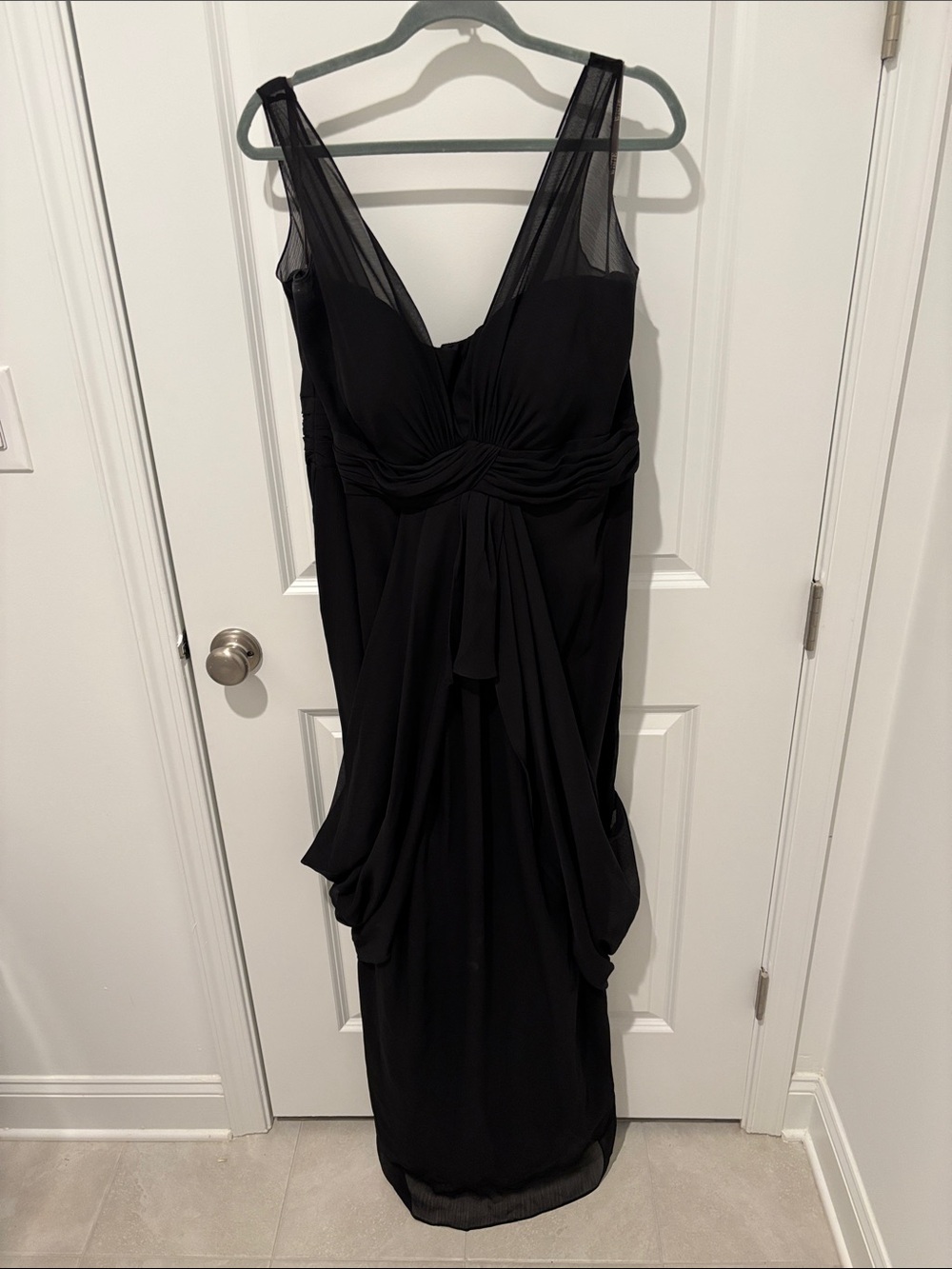 Vera Wang Black Draped V-Neck Maxi Dress
